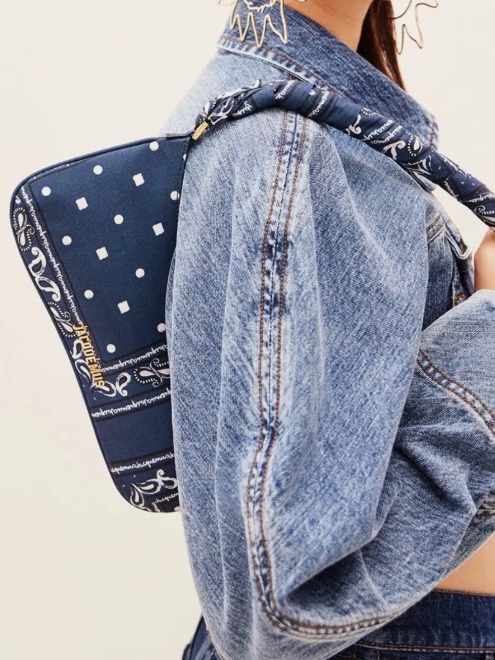 Jacquemus Women’s Le Bisou Bandana Shoulder Bag Print Navy NEW w/tags